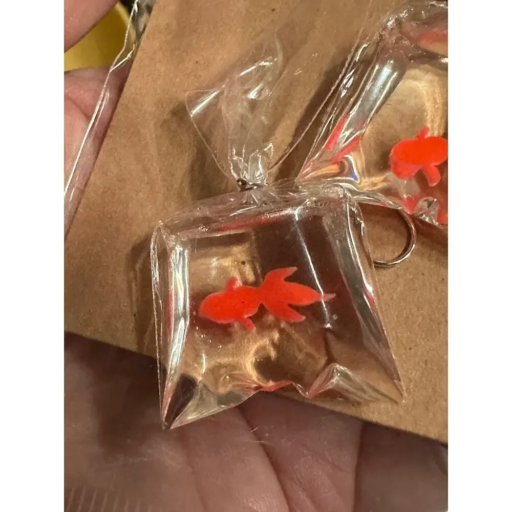 Gold‎ fish bag dangle earrings